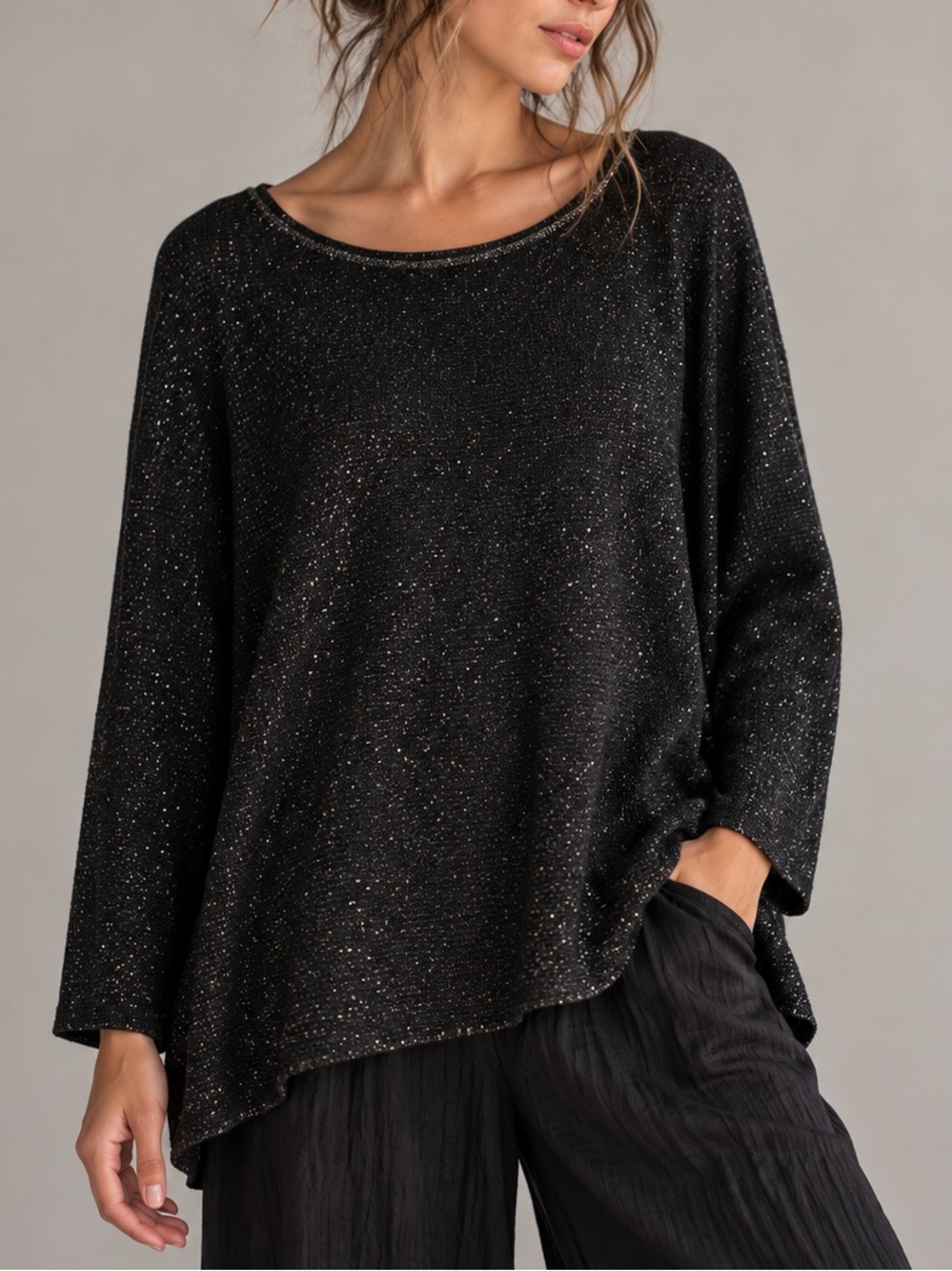 Lafayette 148 Black Cashmere Metallic Sweater 2X Shimmer Luxury Quiet Luxury